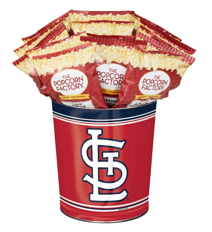 St Louis Cardinals Popcorn Tin with 15 Bags of Popcorn